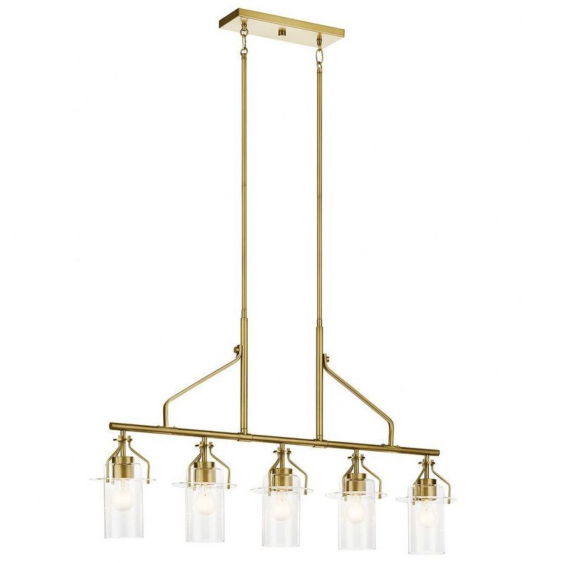 Everett 5-Light Brushed Brass Linear Chandelier with Clear Glass Shades