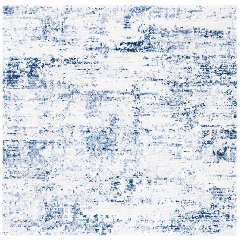 Amelia Ivory and Navy Abstract Square Synthetic Rug 3' x 3'