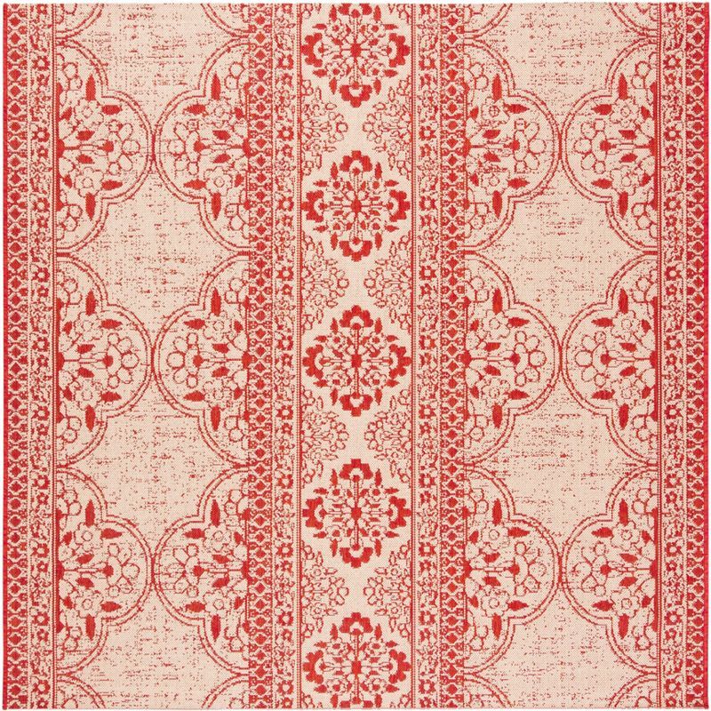 Red and Cream Square Synthetic Outdoor Area Rug