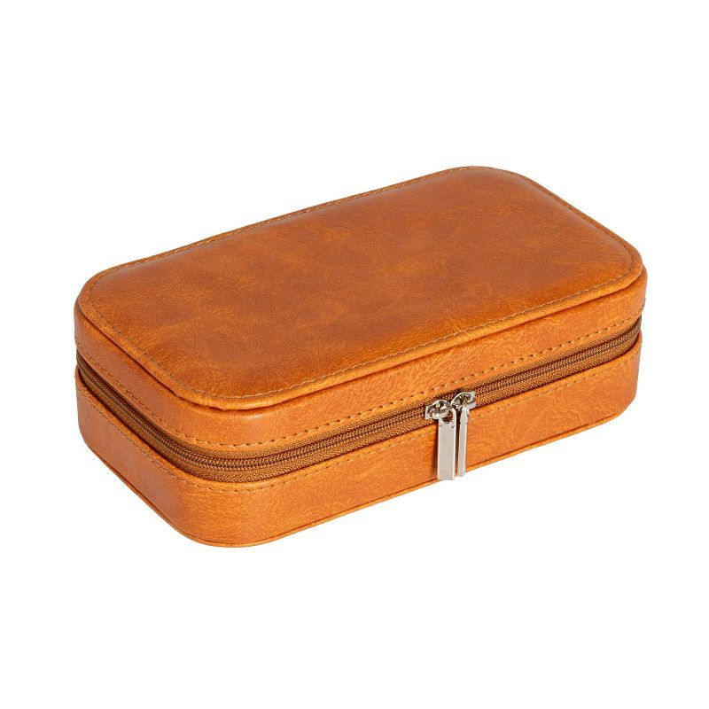 Caramel Vegan Leather Travel Jewelry Organizer Box