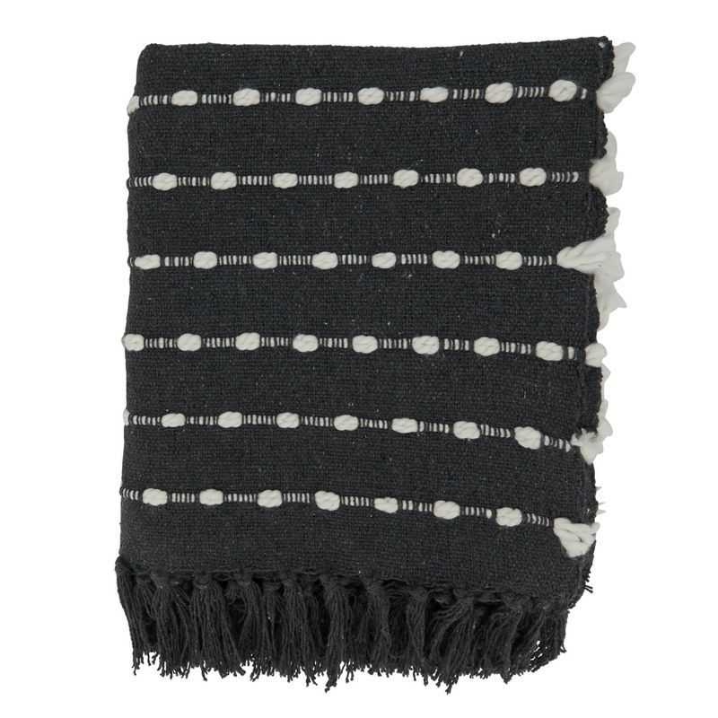 Black and White Dual-Tone Striped Cotton Acrylic Throw Blanket