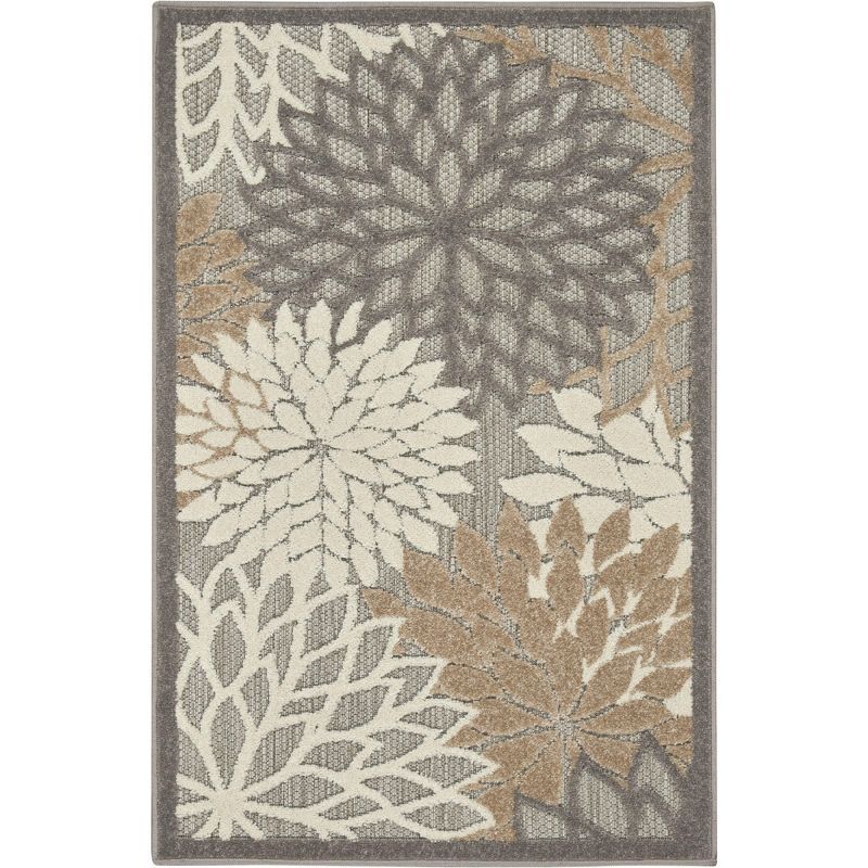 Gray and Brown Floral Synthetic Outdoor Rug, 32" x 48"