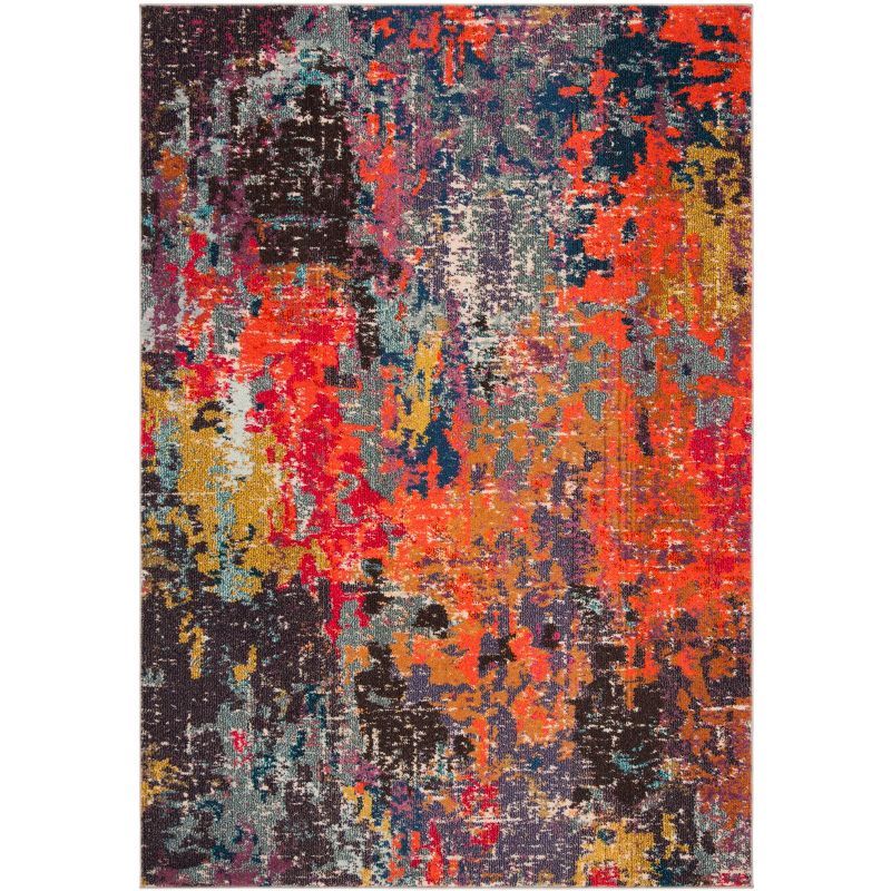 Vibrant Blue and Orange Synthetic Rectangular Runner Rug