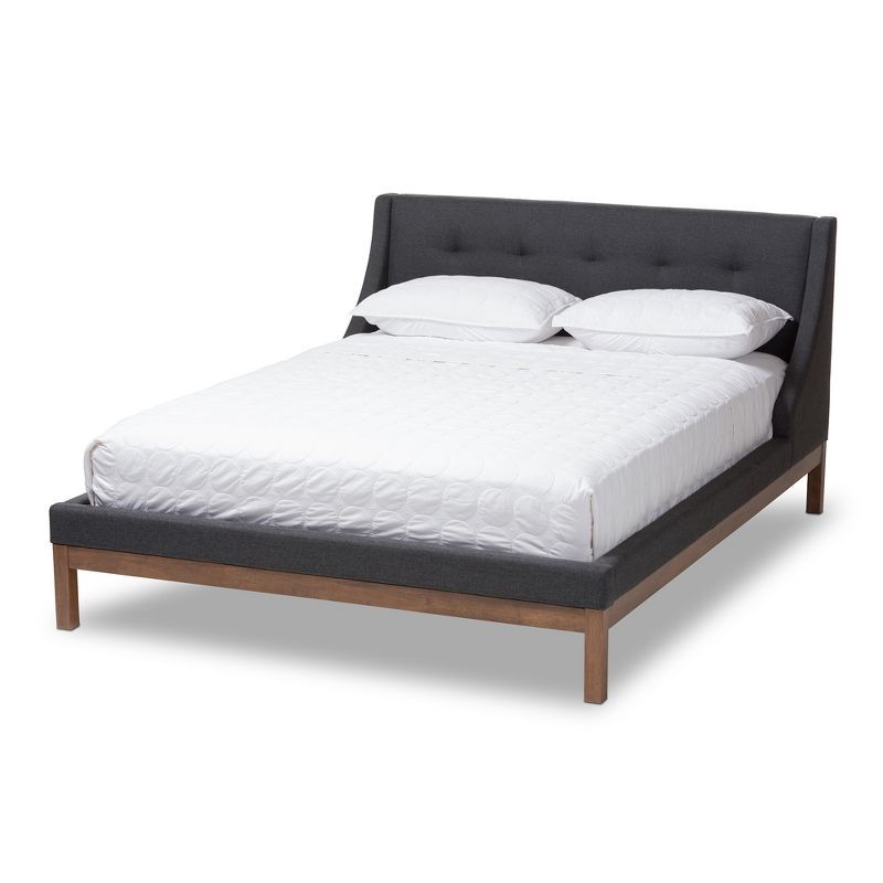 Queen Dark Grey Tufted Upholstered Walnut Wood Platform Bed