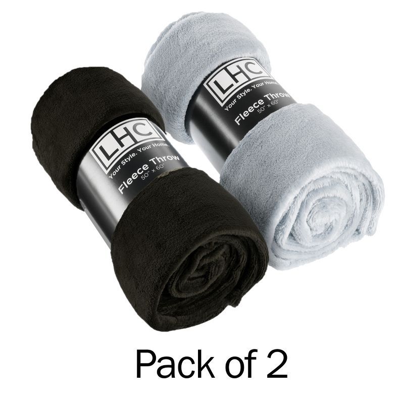 Luxurious Black and Grey Fleece Throw Blanket Set