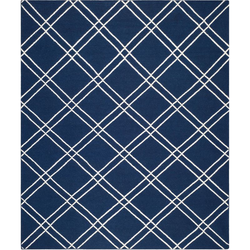 Navy and Ivory Geometric Wool Flat Woven Area Rug, 8' x 10'