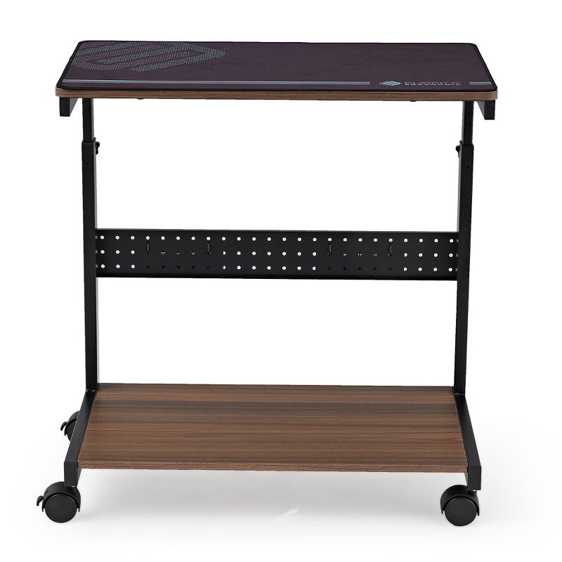 Walnut and Black Height Adjustable Mobile CPU Cart with Mouse Pad