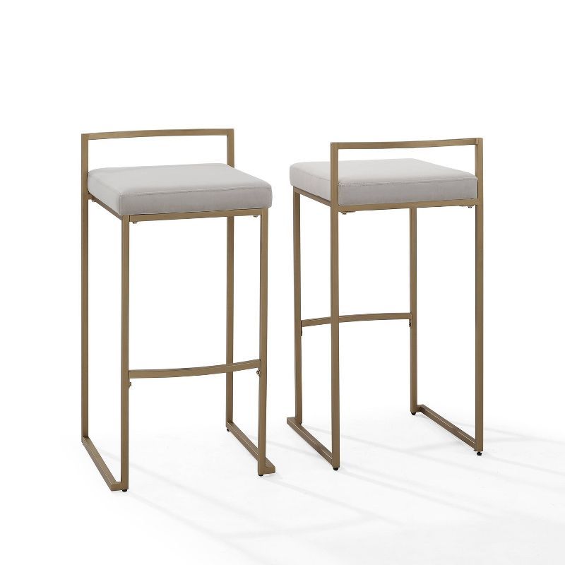 Harlowe Modern Gray Velvet & Steel Bar Stools, Set of 2