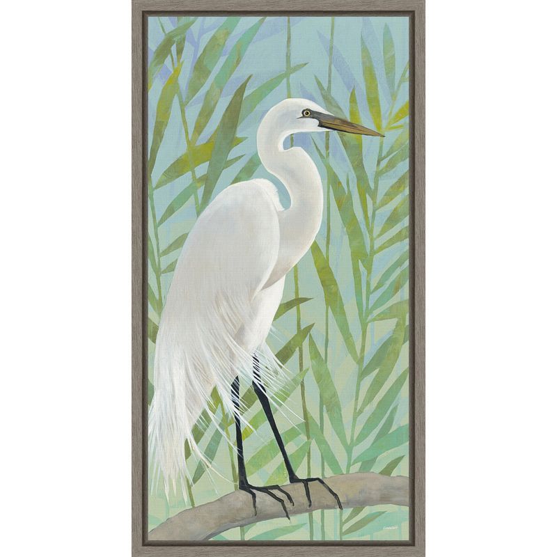 White Egret and Green Plants Canvas Wall Art Print