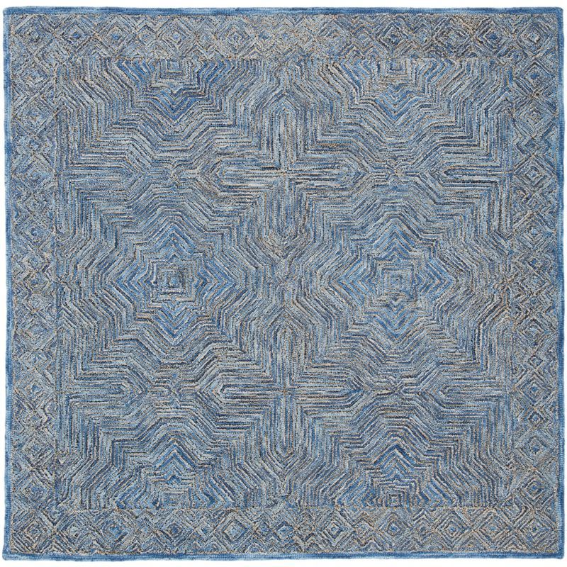 Blue Handmade Tufted Wool Square Area Rug