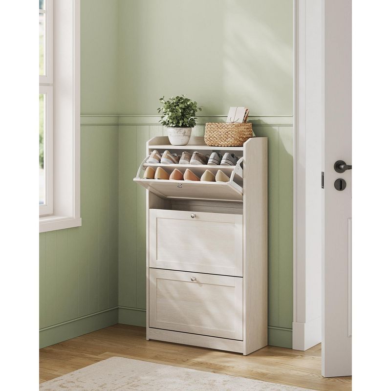 Beige Wooden Shoe Cabinet with 3 Flip Drawers