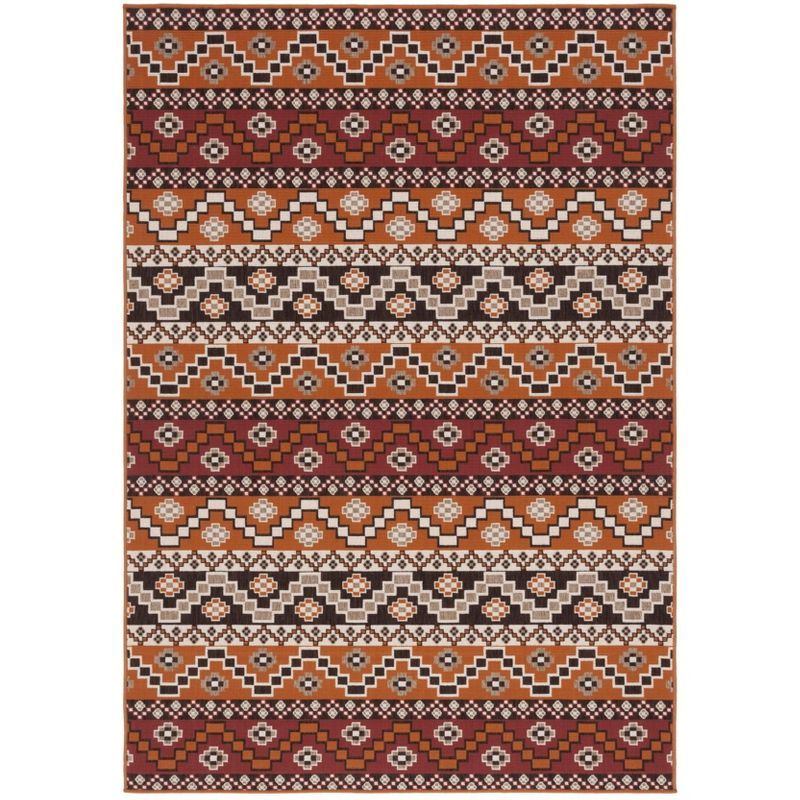 Red/Chocolate Synthetic 5' x 7' Easy Care Indoor/Outdoor Rug