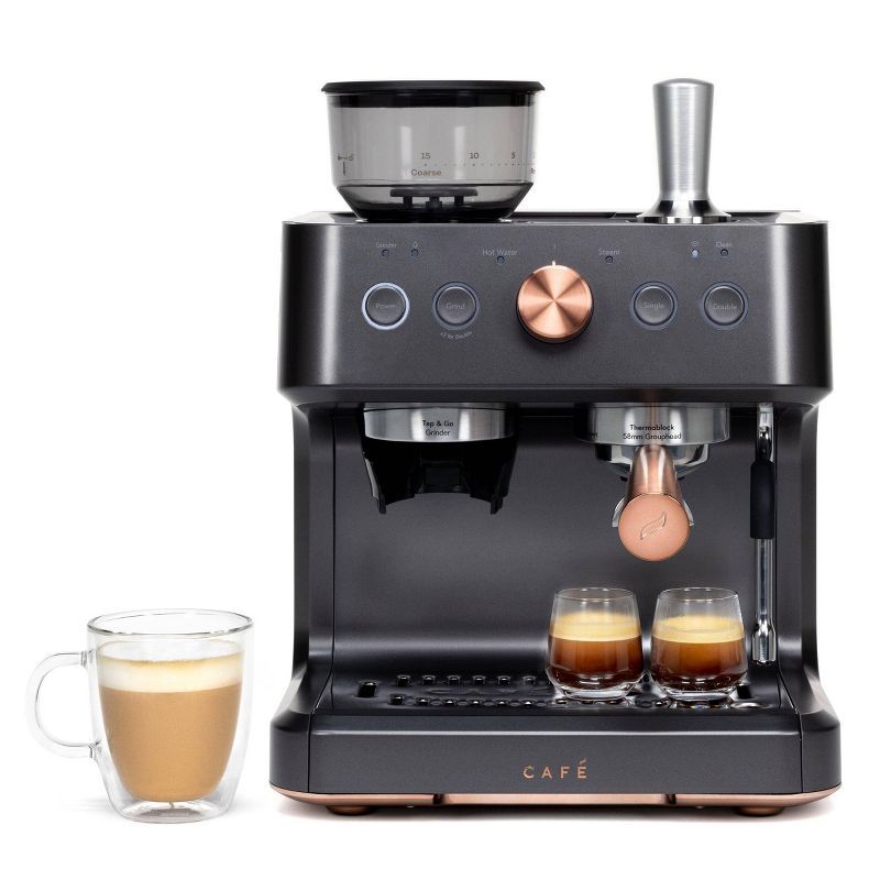 Matte Black Semi-Automatic Espresso Machine with Grinder and Steam Wand