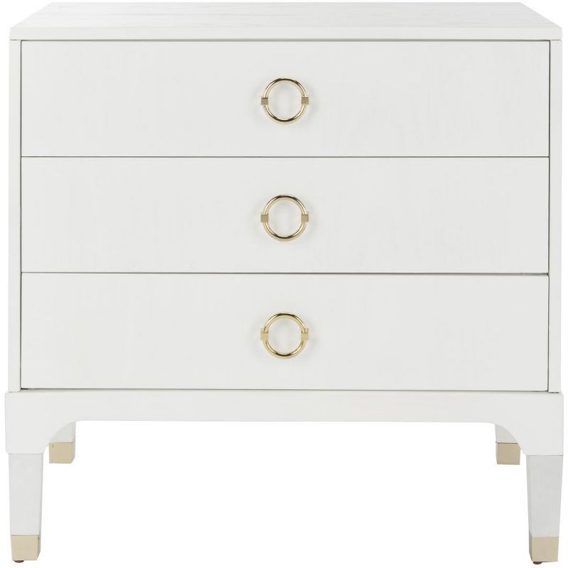Lorna White and Gold 3-Drawer Nightstand