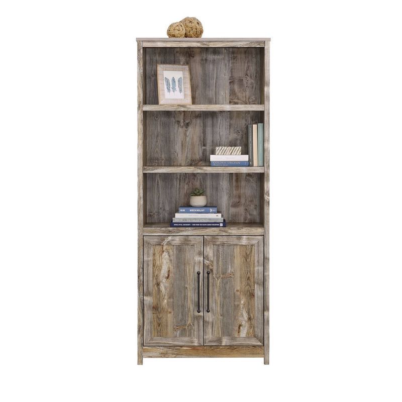 Rustic Cedar 71.5" Adjustable 5-Shelf Bookcase with Doors