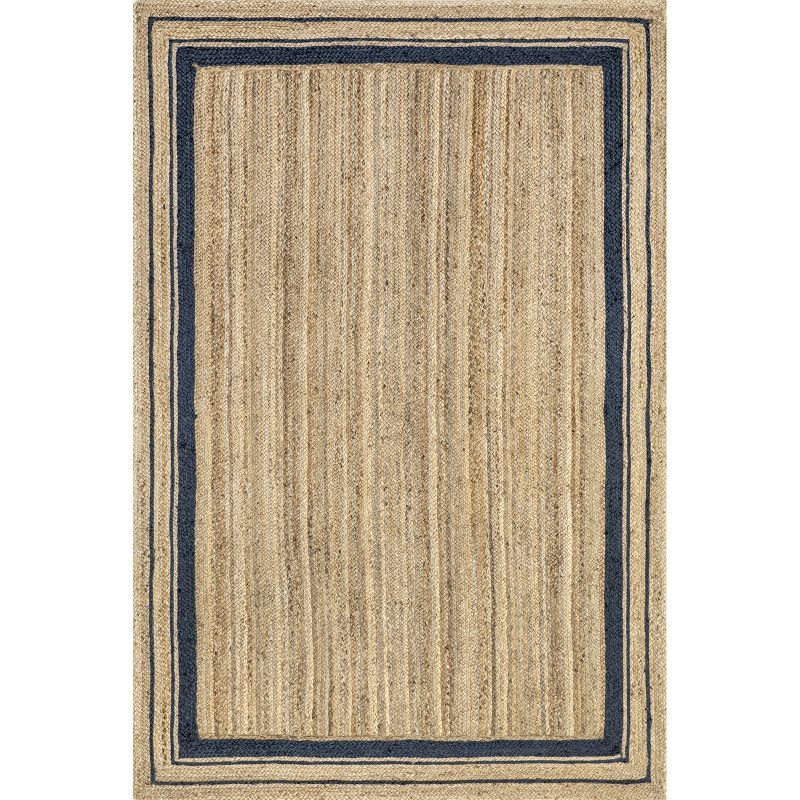 Navy and Natural Braided Jute Reversible Area Rug