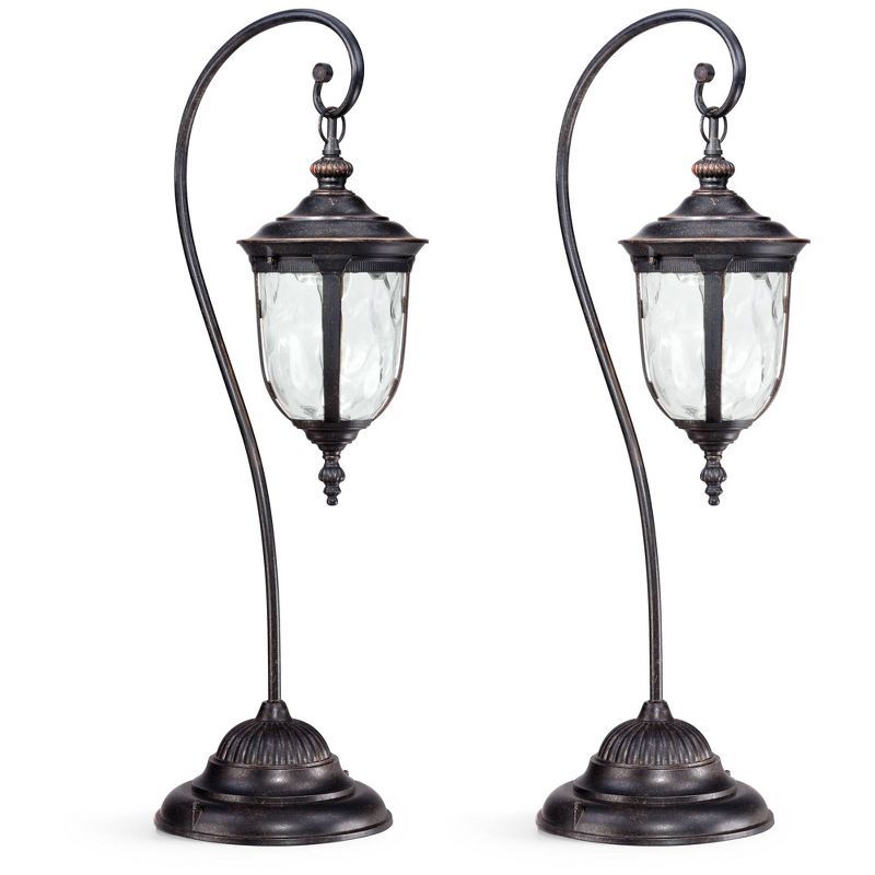 Bronze LED Pathway Lights with Clear Hammered Glass, Set of 2