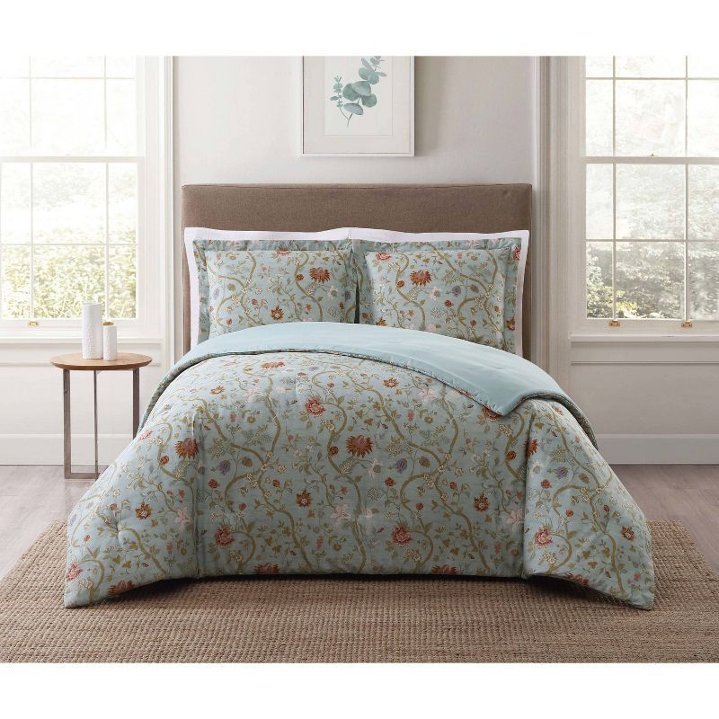 Blue Floral Twin XL Reversible Microfiber Comforter Set