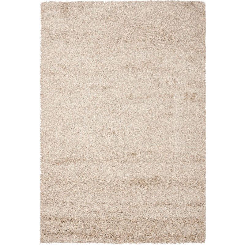 Beige Hand-Knotted Shag Synthetic Area Rug 5'3" x 7'6"