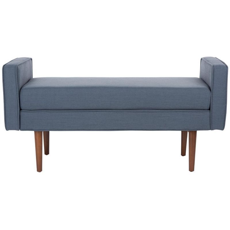 Henri Mid-Century Navy Linen Walnut Bench