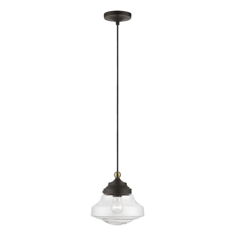9" Bronze and Antique Brass Mini Pendant with Clear Glass Shade