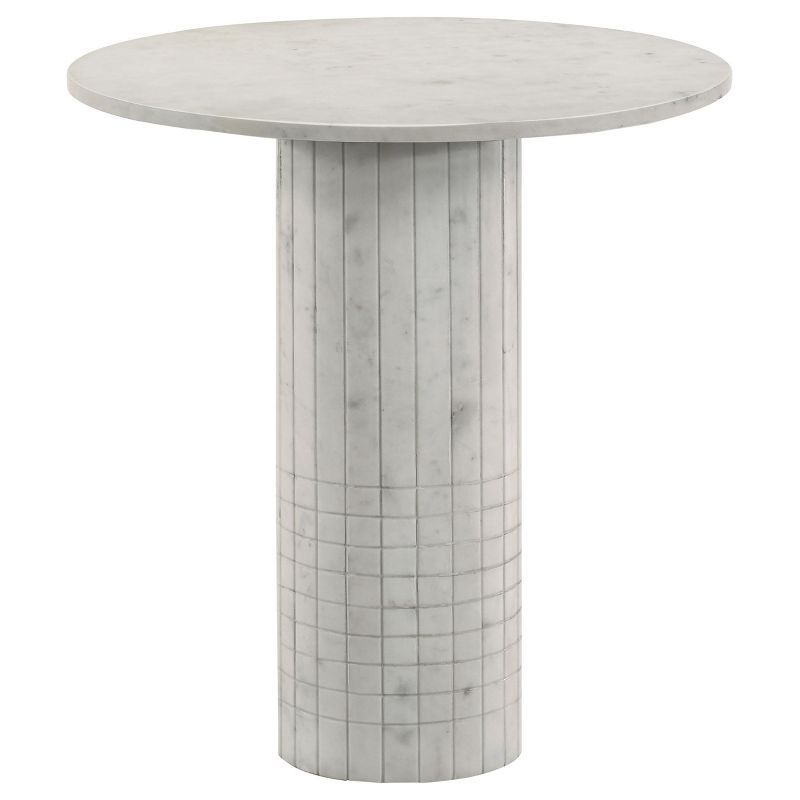 Astoria White Marble and Wood Round End Table