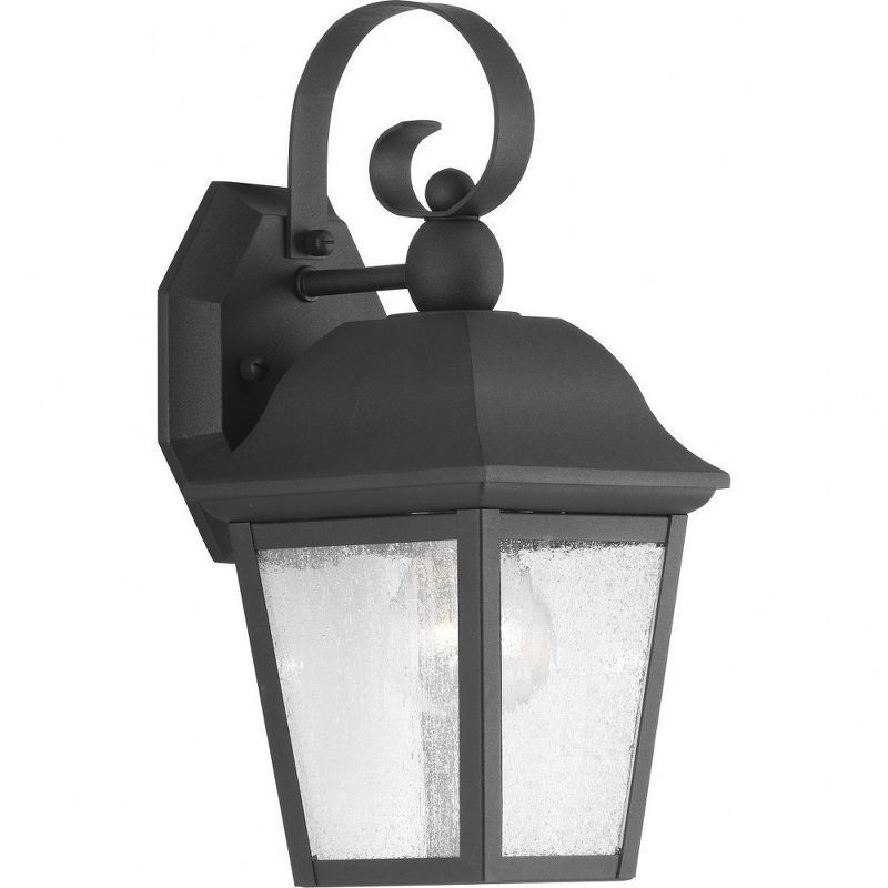 Black Steel Outdoor Wall Lantern with Seeded Glass Panels