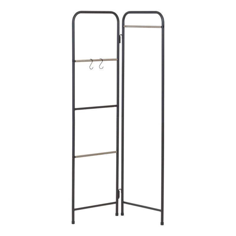 Black Metal Foldable Garment Rack with Hooks