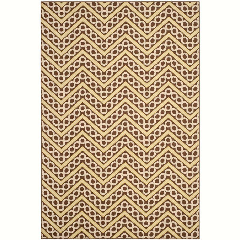 Hampton Brown and Ivory Geometric Outdoor Area Rug