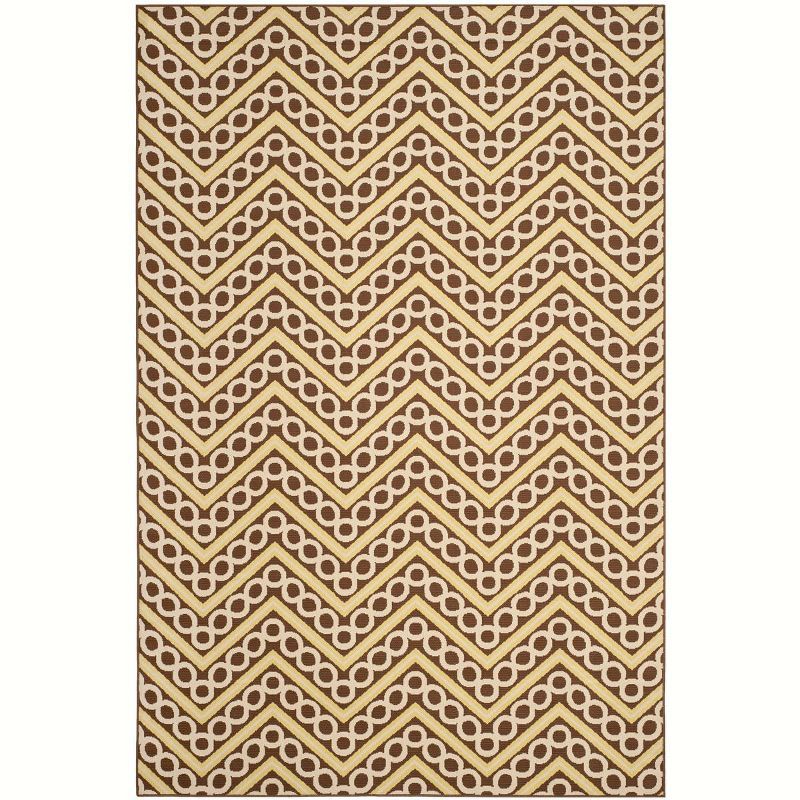 Hampton Brown and Ivory Geometric Outdoor Area Rug