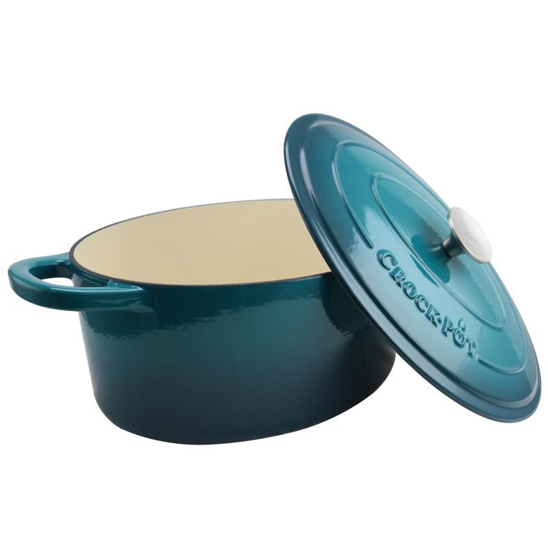 Teal 7-Quart Enameled Cast Iron Oval Dutch Oven with Lid