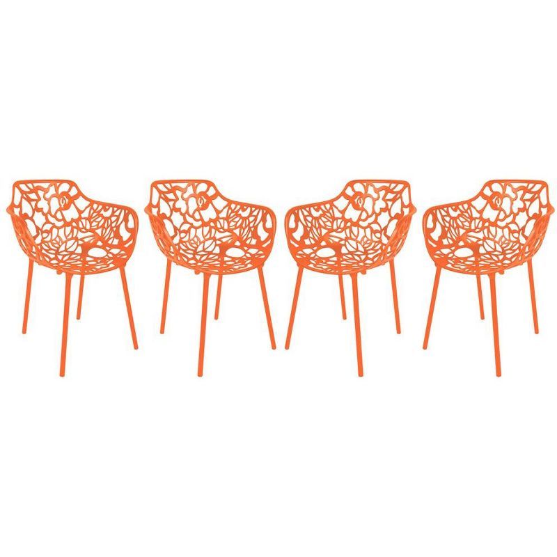 Devon Orange Aluminum Flower Design Dining Armchair Set