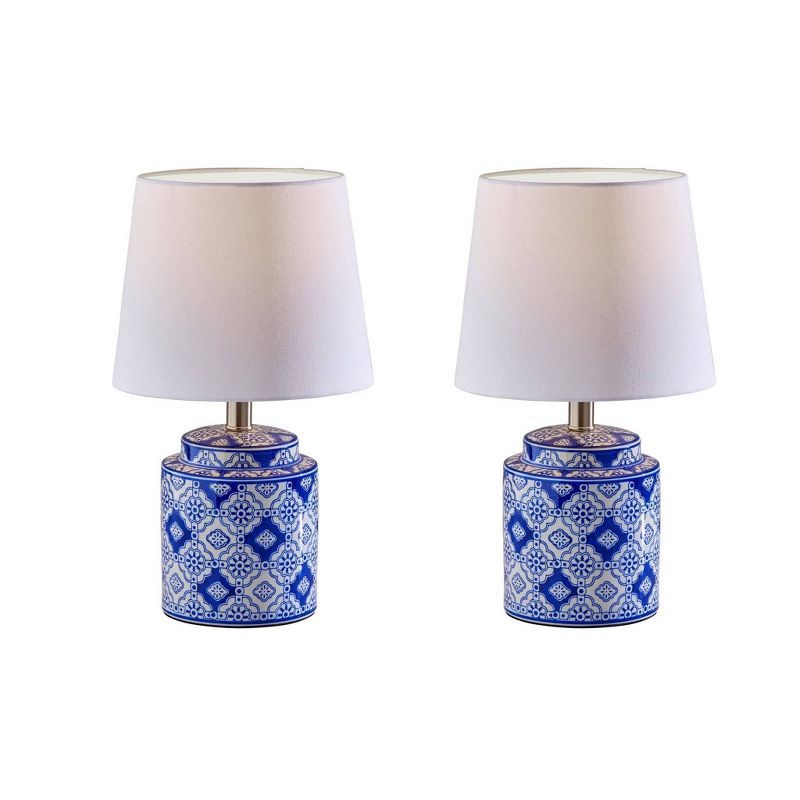 Polly 17" White and Blue Ceramic Table Lamps Set of 2