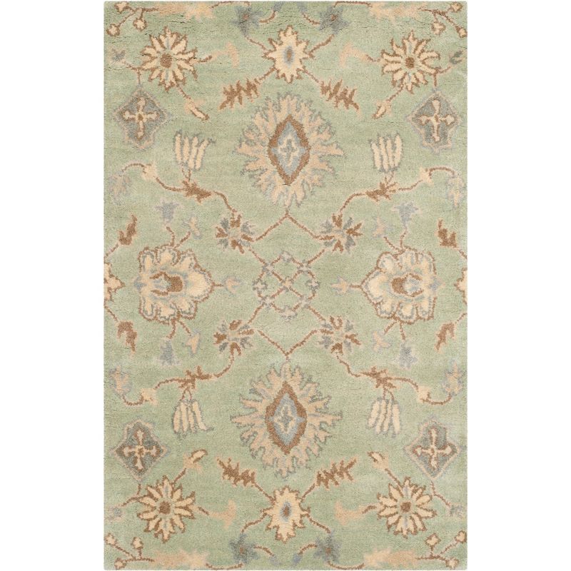 Hand-Tufted Light Green Floral Wool Rectangular Rug