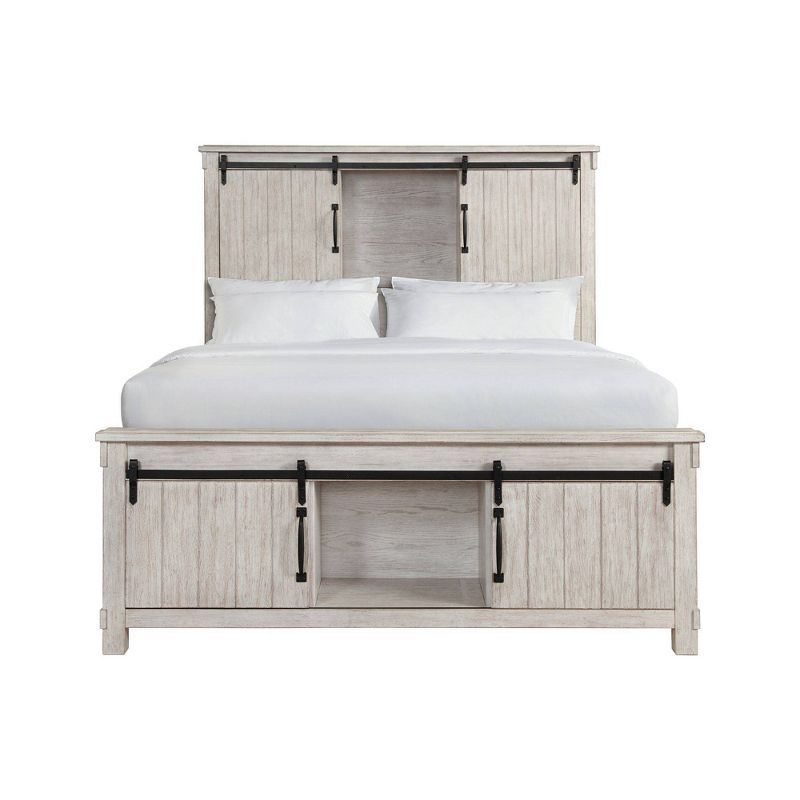 Rustic Cream Queen Storage Bed with Display Headboard