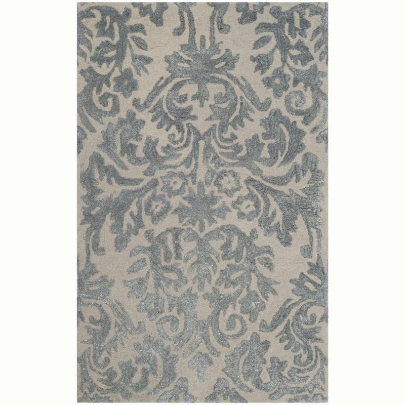 Elegant Ivory and Silver Hand-Tufted Wool Rectangular Rug