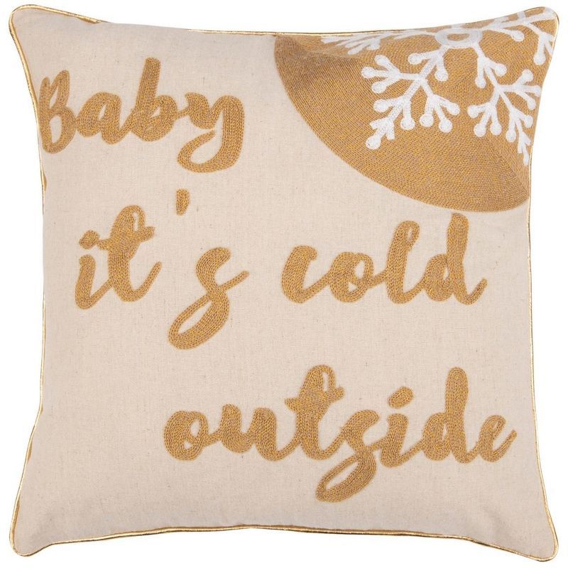 Cold Outside Beige and Gold 18" Square Decorative Pillow