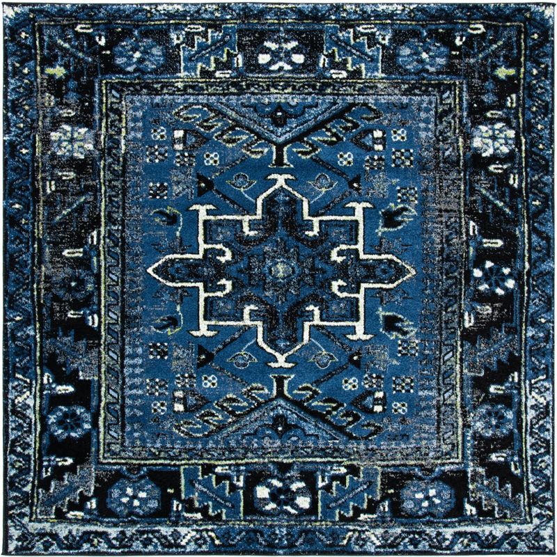 Handmade Blue Synthetic Square Oriental Area Rug, 3' x 3'