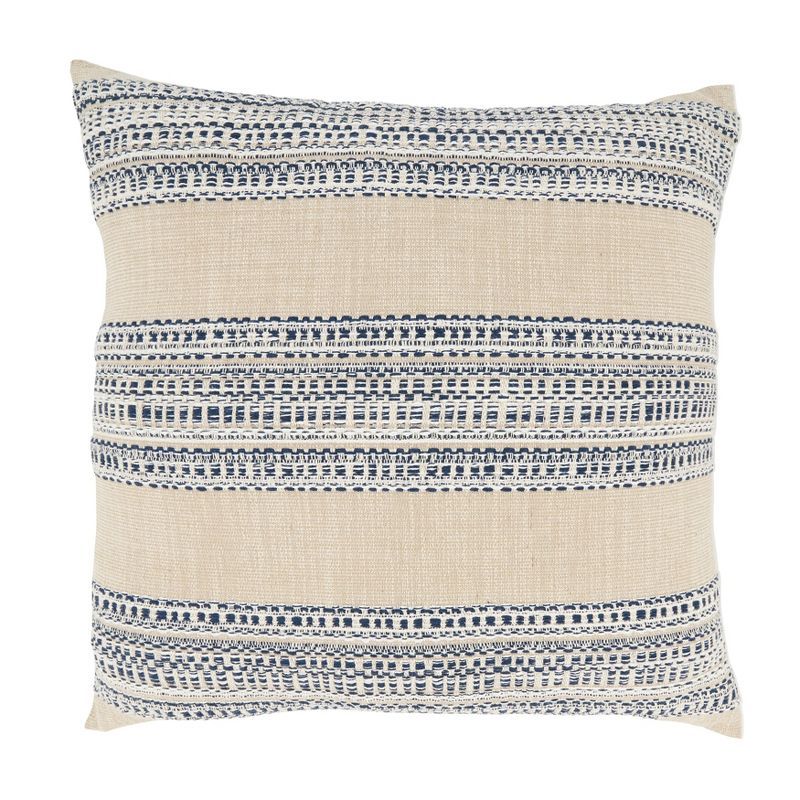 Classic Blue and Beige Striped Cotton Throw Pillow Cover, 20"x20"