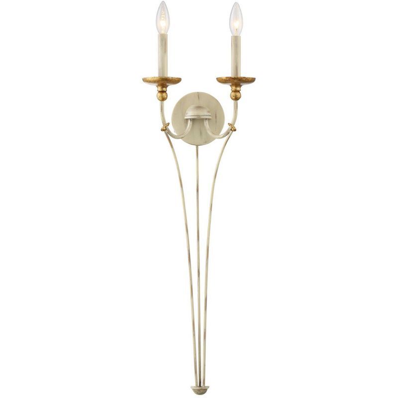 Farmhouse White & Gilded Gold Leaf 2-Light Wall Sconce