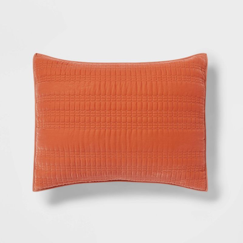 Terracotta Quilted Velvet Standard Sham