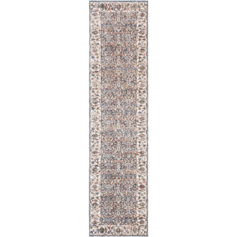 Ivory and Blue Vintage-Inspired Easy-Care Runner Rug - 26" x 7"