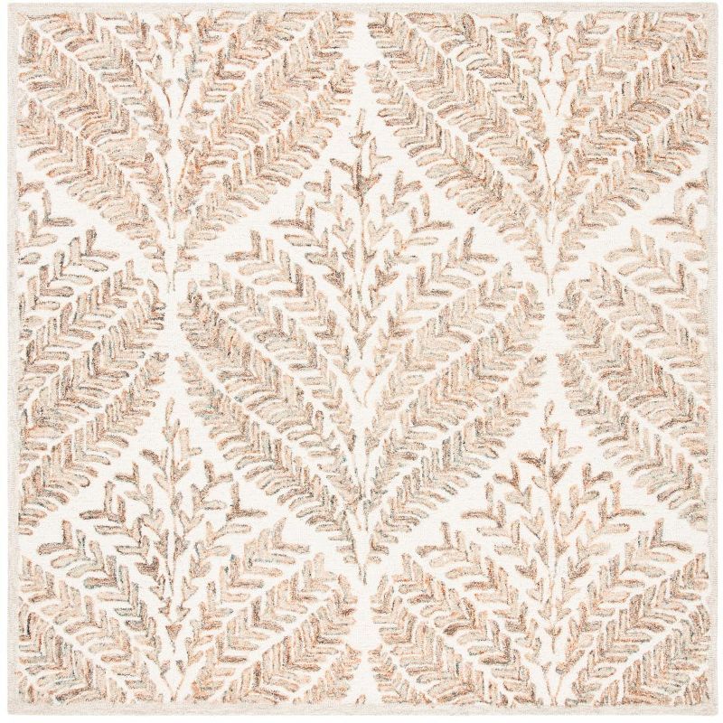 Ivory and Brown Hand-Tufted Wool Square Area Rug