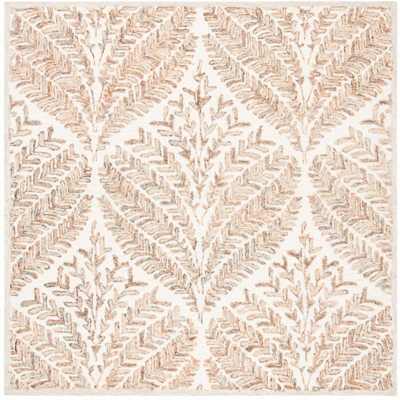 Elegante Ivory & Brown Hand-Tufted Wool Square Rug