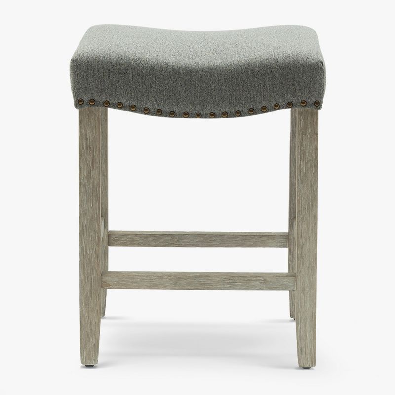 Modern Farmhouse 24" Gray Upholstered Wood Saddle Barstool