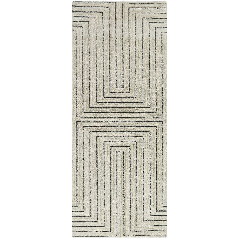 Carmody Cream and Black Geometric Synthetic Runner Rug