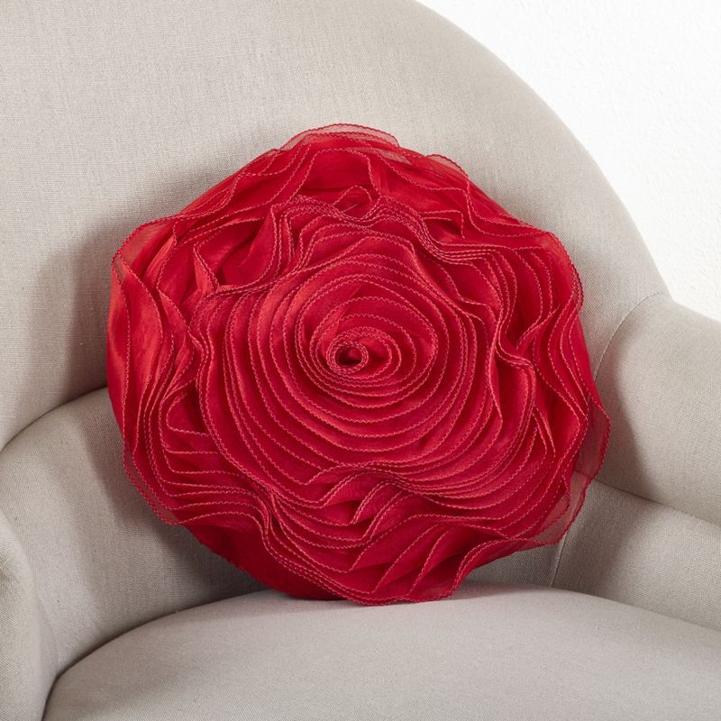 Red Rose Design 23" Round Throw Pillow