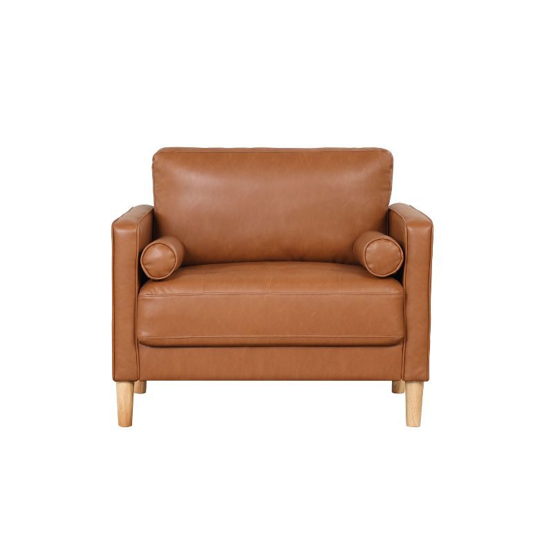 Caramel Faux Leather Accent Chair with Wood Legs