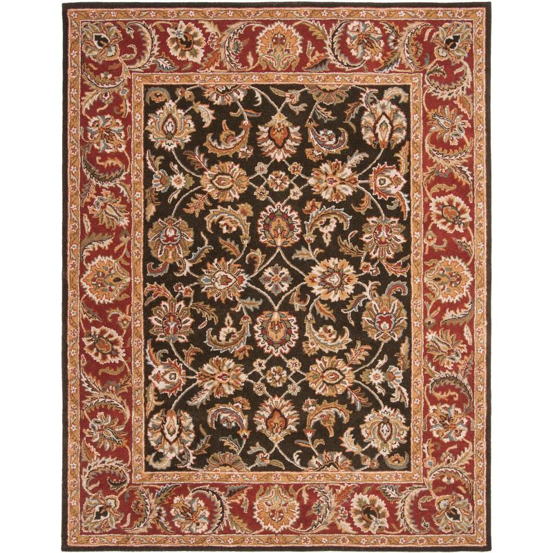 Hand-Tufted Dark Olive and Red Wool Area Rug