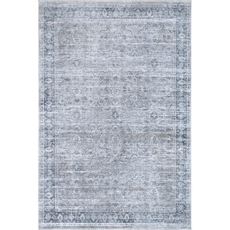 Light Blue 5' x 7' Washable Synthetic Area Rug